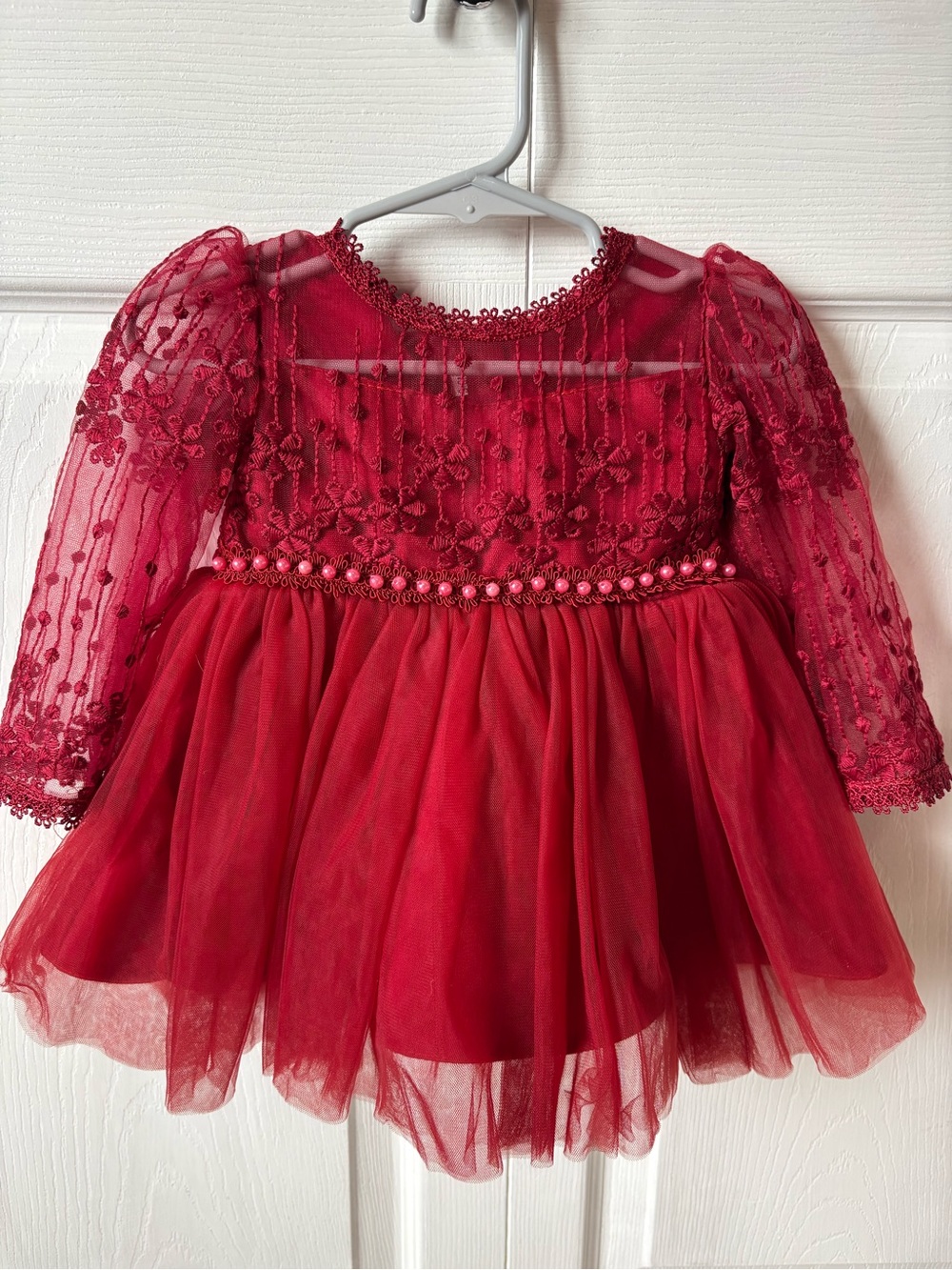 Red Embroidered Tulle Party Dress